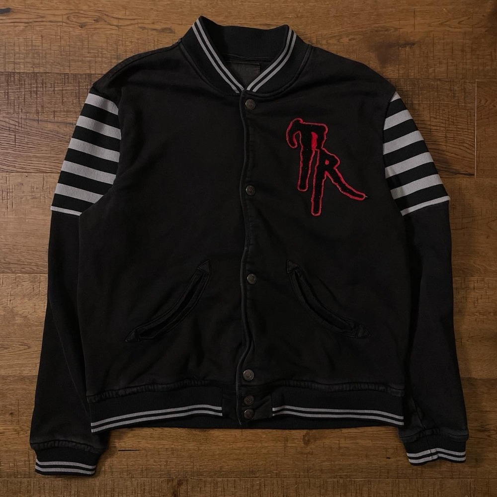 True Religion Varsity Jacket Mens XXL Black Streetwear Heavyweight T3710